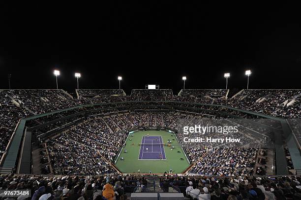 Roger Federer of Switzerland and Pete Sampras of the United States play Andre Agassi of the United States and Rafael Nadal of Spain during the BNP...