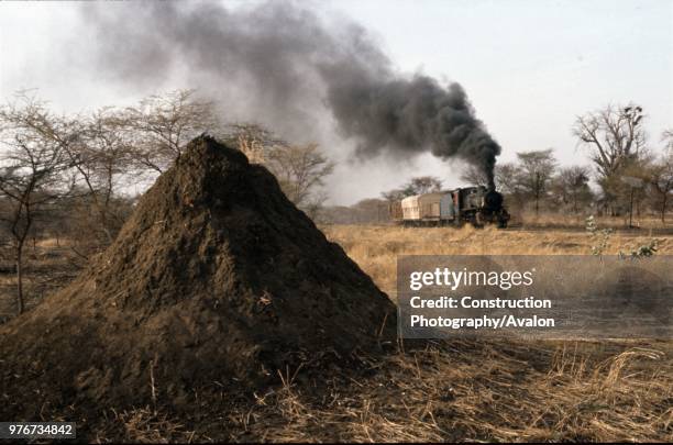 Sudan Railway's North British built Mikado No 326 passes a termite mound on the Damazeen - Khor Doniya line on Friday 14th January 1983.