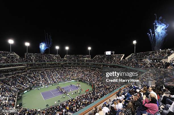 Roger Federer of Switzerland and Pete Sampras of the United States play Andre Agassi of the United States and Rafael Nadal of Spain during the BNP...