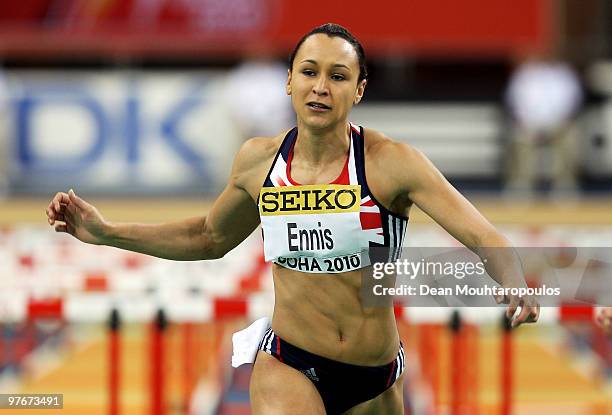 Jessica Ennis of Great Britain competes in the Womens Pentathlon 60m Hurdles during Day 2 of the IAAF World Indoor Championships at the Aspire Dome...