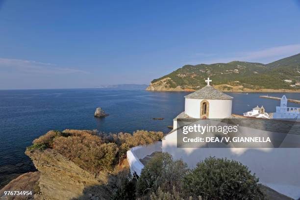 View of Skopelos from the Castro, island of Skopelos, Greece.