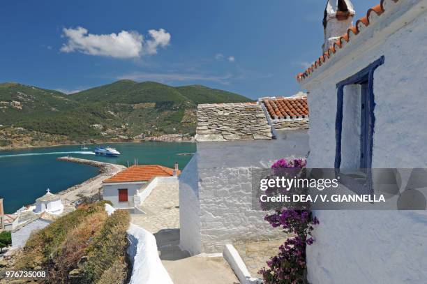 Dwellings at the Castro of Skopelos, island of Skopelos, Greece.