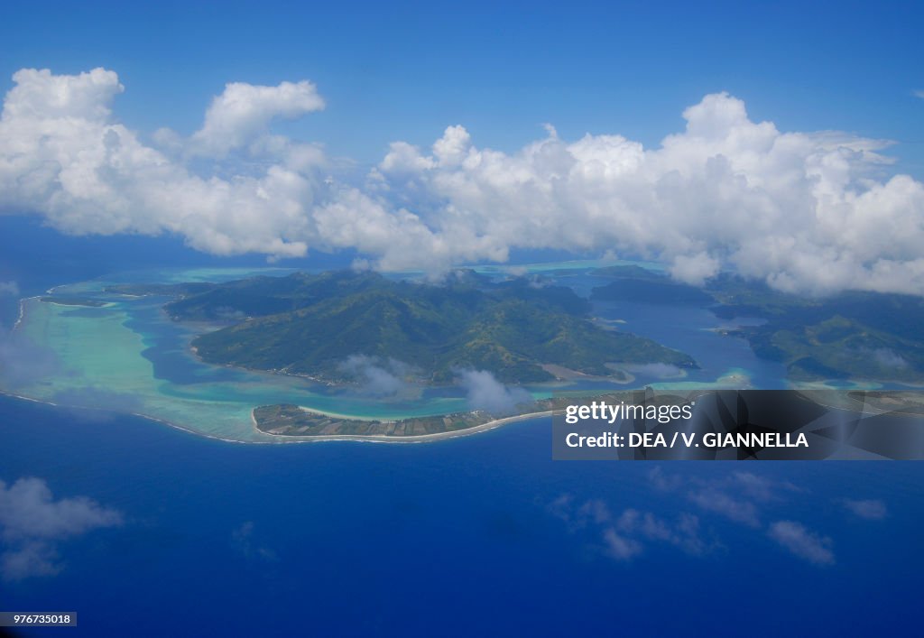 Aerial view of Huahine Island, Society Islands