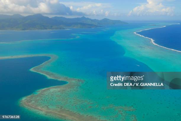 Aerial view of the Raiatea coral reef, Society Islands, French Polynesia.