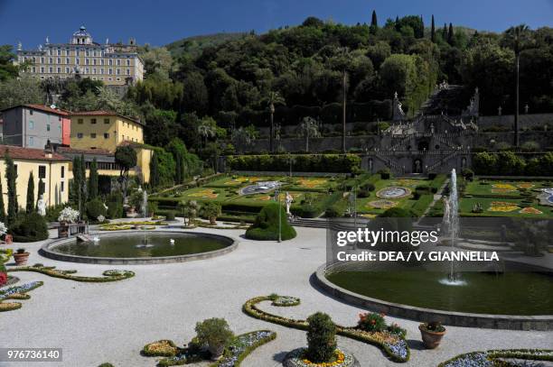 Villa Garzoni and the Italian garden seen from the parterre de broderie, Collodi, Tuscany, Italy, 17th century.