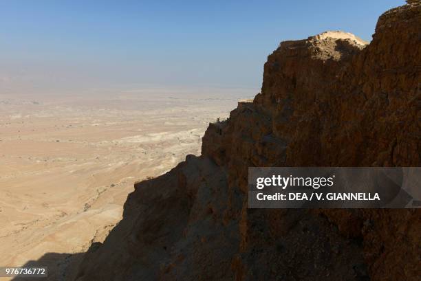 The rocky spur on which stands Masada , Israel, 1st century BC-1st century AD.