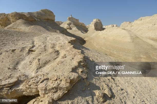 Rock formations near Mount Sodom or Jebel Usdum, Judean Desert, Israel.