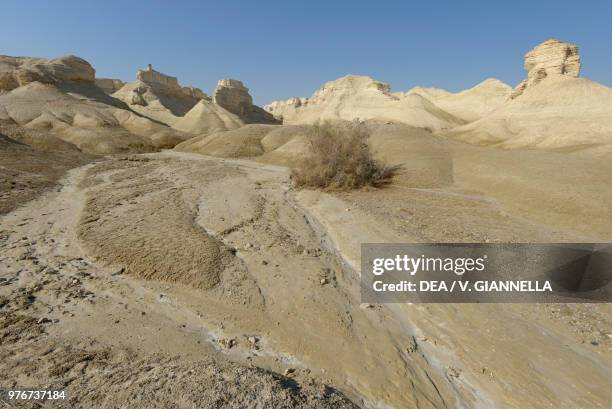 Rock formations near Mount Sodom or Jebel Usdum, Judean Desert, Israel.