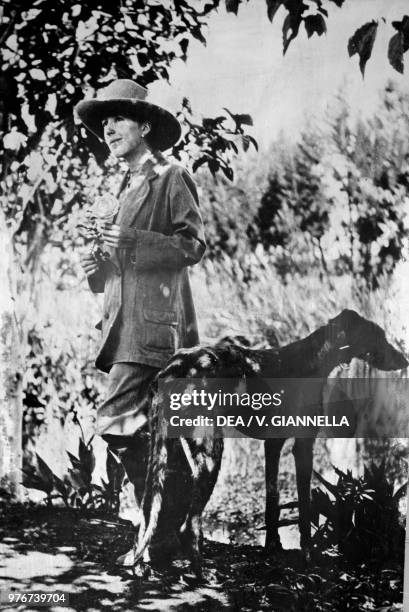 Karen Blixen with a greyhound, photo in the Karen Blixen house-museum, Nairobi, Kenya.