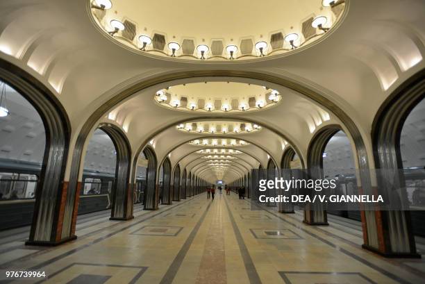The Majakovskaja station, Moscow Metro, Russia.