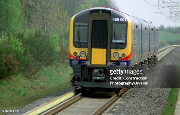 The first of the new South West Trains outer suburban Class 450 EMU trainsets being built by Siemens of Germany is seen under test at the company's...