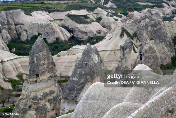 Fairy chimneys, forms of erosion in the volcanic tuff, Goreme National Park , Cappadocia, Turkey.