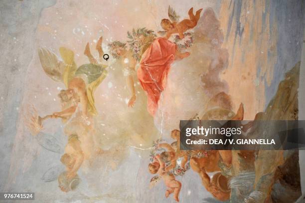 Fresco on the ceiling at the entrance to the garden, Ducal Palace of Colorno, Emilia-Romagna, Italy, 17th century.