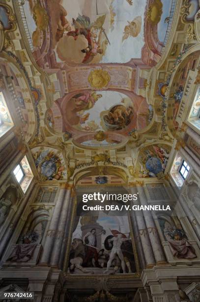 Frescos by Ludovico Dorigny in the Hall of the Titans , inside Villa Arvedi, Grezzana, Veneto, Italy, 17th century.