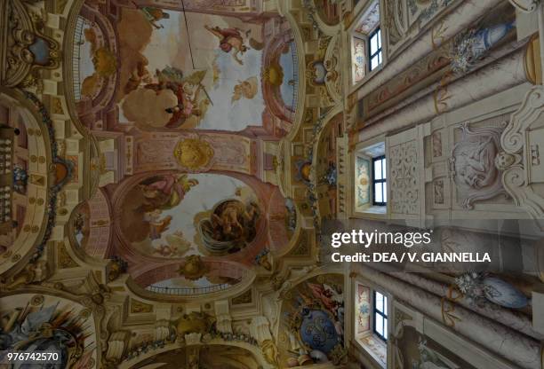 Frescos by Ludovico Dorigny in the Hall of the Titans , inside Villa Arvedi, Grezzana, Veneto, Italy, 17th century.
