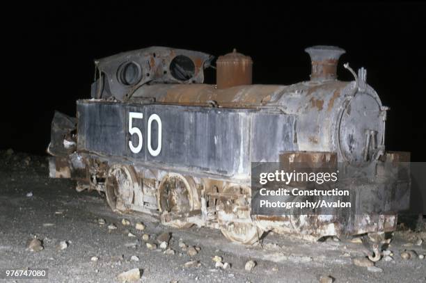 This Dubs 0-6-0T No 1515 of 1881 is abandoned on a ledge in the big pit at the Rio Tinto Mines in Southern Spain. Friday 8th May 1987.