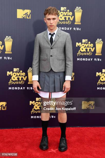 Actor Tommy Dorfman attends the 2018 MTV Movie And TV Awards at Barker Hangar on June 16, 2018 in Santa Monica, California.