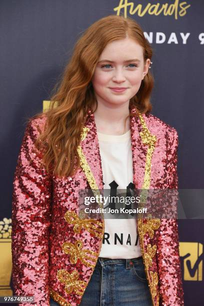 Actor Sadie Sink attends the 2018 MTV Movie And TV Awards at Barker Hangar on June 16, 2018 in Santa Monica, California.