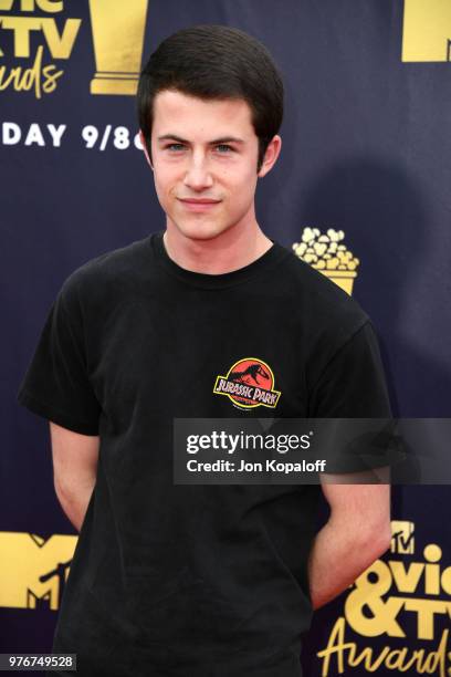 Actor Dylan Minnette attends the 2018 MTV Movie And TV Awards at Barker Hangar on June 16, 2018 in Santa Monica, California.