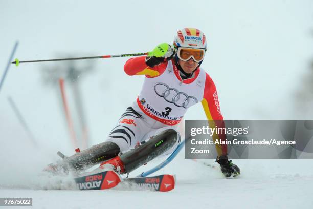 Felix Neureuther of Germany competes during the Audi FIS Alpine Ski World Cup Men's Slalom on March 13, 2010 in Garmisch-Partenkirchen, Germany.