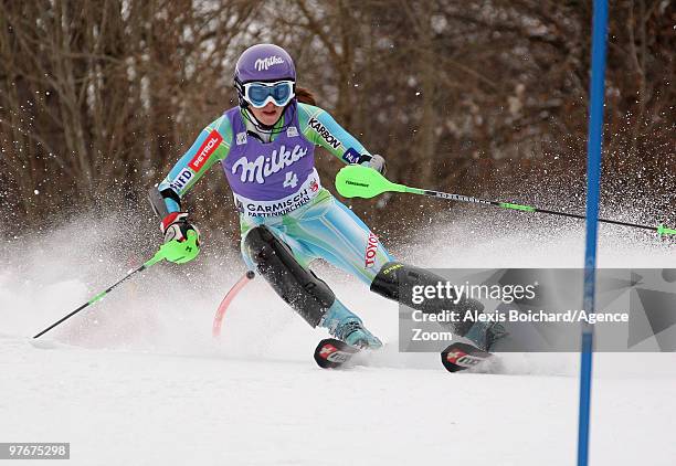 Tina Maze of Slovenia competes first run during the Audi FIS Alpine Ski World Cup Women's Slalom on March 13, 2010 in Garmisch-Partenkirchen, Germany.