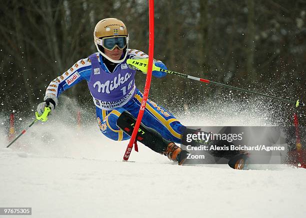 Maria Pietilae-Holmner of Sweden competes first run during the Audi FIS Alpine Ski World Cup Women's Slalom on March 13, 2010 in...