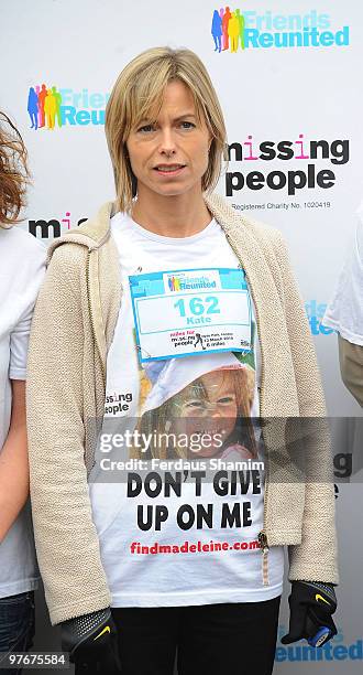 Kate McCann, wearing a t-shirt printed with a photo of her missing daughter Madeleine, attends the Miles For Missing People 10km fundraising event at...