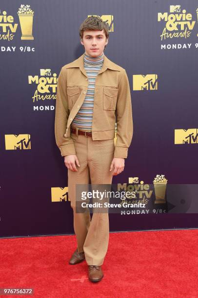 Actor Miles Heizer attends the 2018 MTV Movie And TV Awards at Barker Hangar on June 16, 2018 in Santa Monica, California.