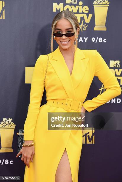 Model Jasmine Sanders attends the 2018 MTV Movie And TV Awards at Barker Hangar on June 16, 2018 in Santa Monica, California.