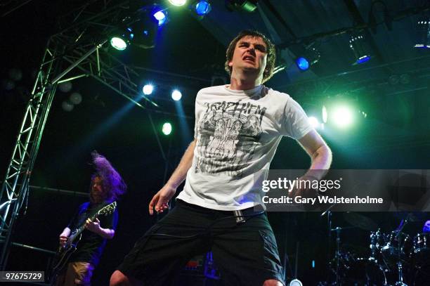 Mark Greenway of Napalm Death performs on stage during day 2 of Hammerfest at Pontins on March 12, 2010 in Prestatyn, Wales.