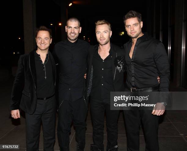 Boyzone members Mikey Graham, Shane Lynch, Ronan Keating and Keith Duffy are sighted at the Late Late Show Studios on March 12, 2010 in Dublin,...