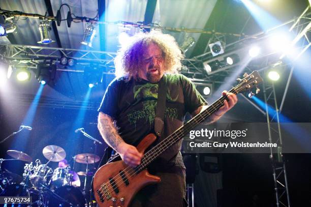 Shane Embury of Napalm Death performs on stage during day 2 of Hammerfest at Pontins on March 12, 2010 in Prestatyn, Wales.