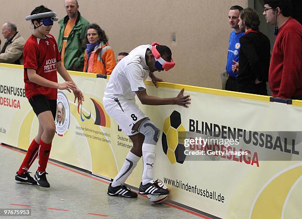 Players in action during the Blind Football Bundesliga match between MTV Stuttgart and LFC Berlin on March 13, 2010 in Barsinghausen, Germany.