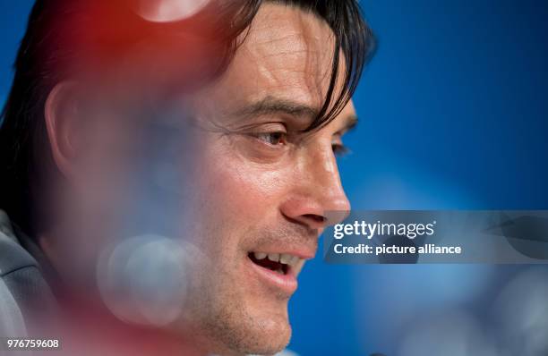 Sevilla's coach Vincenzo Montella speaks during a press conference ahead of the UEFA Champions League soccer match between FC Sevilla and FC Bayern...