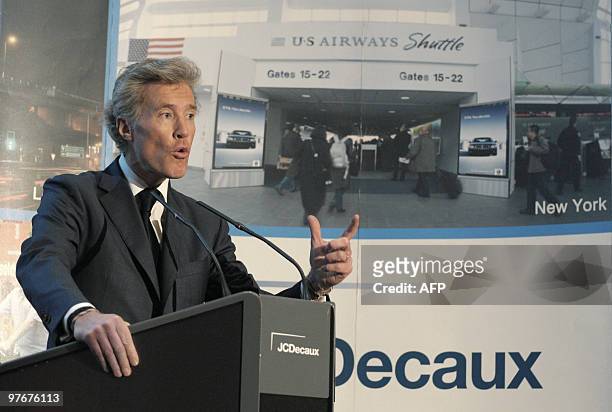 Jean-Francois Decaux, chief executive of France's JC Decaux, the biggest outdoor advertising group in Europe and Asia talks while presenting the 2009...