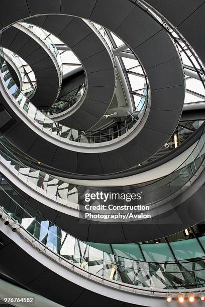 Interior view of City Hall spiral staircase, Greater London Authority building, London, United Kingdom. Architects Norman Foster and Partners....