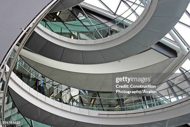 Interior view of City Hall spiral staircase, Greater London Authority building, London, United Kingdom. Architects Norman Foster and Partners....