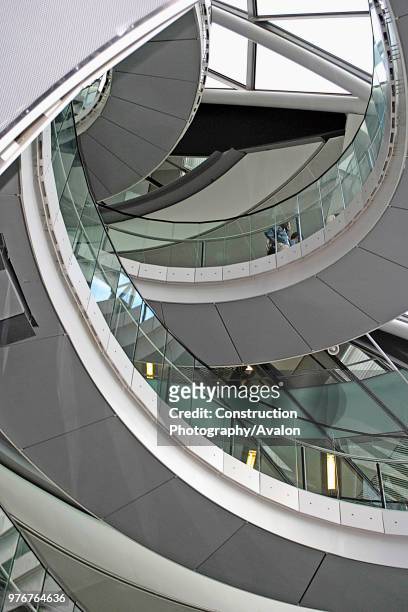 Interior view of City Hall spiral staircase, Greater London Authority building, London, United Kingdom. Architects Norman Foster and Partners....