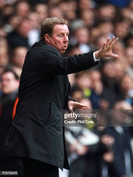 Harry Redknapp, Manager of Tottenham Hotspur gives instructions during the Barclays Premier League match between Tottenham Hotspur and Blackburn...