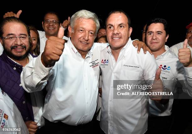 Mexican presidential candidate for the MORENA party, Andres Manuel Lopez Obrador and governor candidate for Morelos State, Cuauhtemoc Blanco during a...