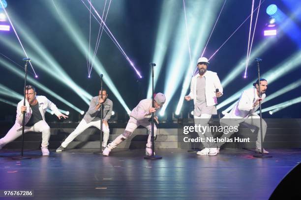 Kevin Richardson, Howie Dorough, Nick Carter, Brian Littrell and AJ McLean of The Backstreet Boys perform at 103.5 KTU's KTUphoria on June 16, 2018...