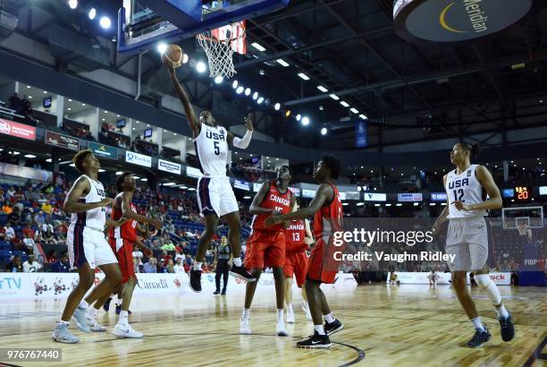 Mark Watts of the United States shoots the ball during the Gold Medal final of the FIBA U18 Americas Championship against Canada at the Meridian...