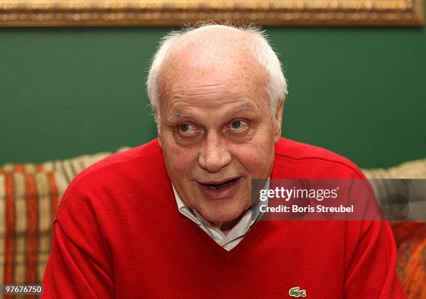 Otto Pfister, former national coach of Kamerun attends an interview during the 7th International football film festival '11mm' on March 13, 2010 in...
