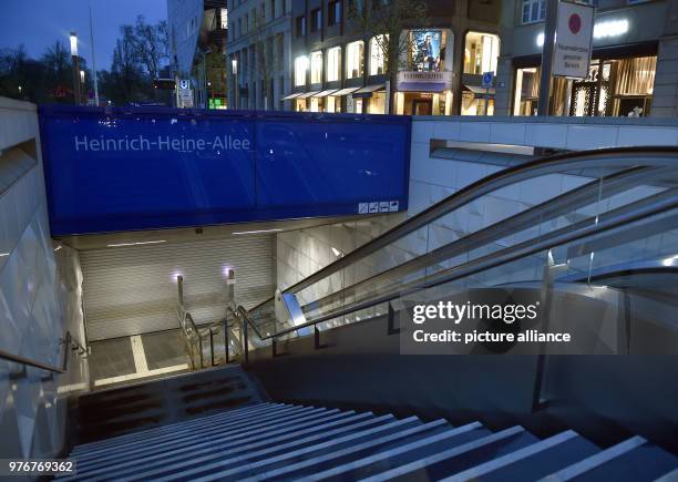 April 2018, Germany, Duesseldorf: The closed entrance to the Heinrich-Heine-Allee U-Bahn underground station. The Verdi union has again called...