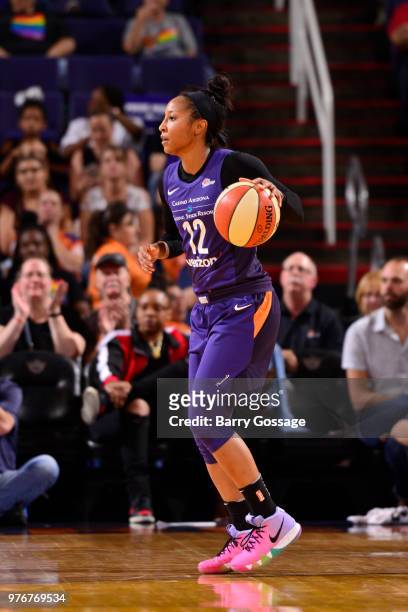 Briann January of the Phoenix Mercury handles the ball against the Connecticut Sun on June 16, 2018 at Talking Stick Resort Arena in Phoenix,...