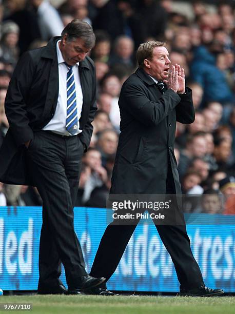 Sam Allardyce , Manager of Blackburn Rovers looks dejected as Harry Redknapp, Manager of Tottenham Hotspur gives instructions during the Barclays...