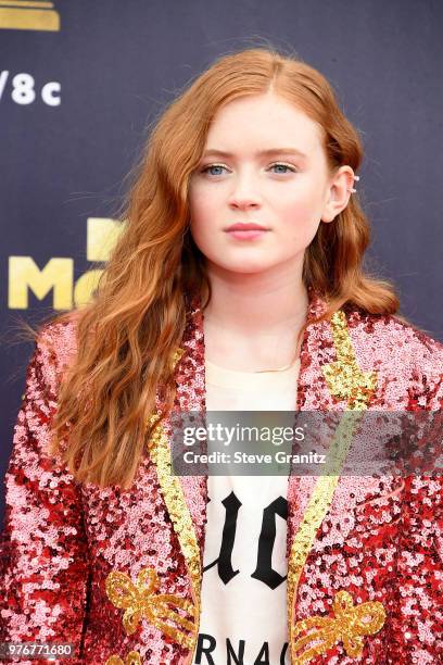 Actor Sadie Sink attends the 2018 MTV Movie And TV Awards at Barker Hangar on June 16, 2018 in Santa Monica, California.