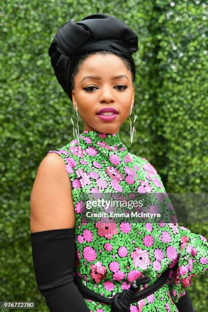 Recording artist Chloe Bailey of R&B duo Chloe X Halle attends the 2018 MTV Movie And TV Awards at Barker Hangar on June 16, 2018 in Santa Monica,...