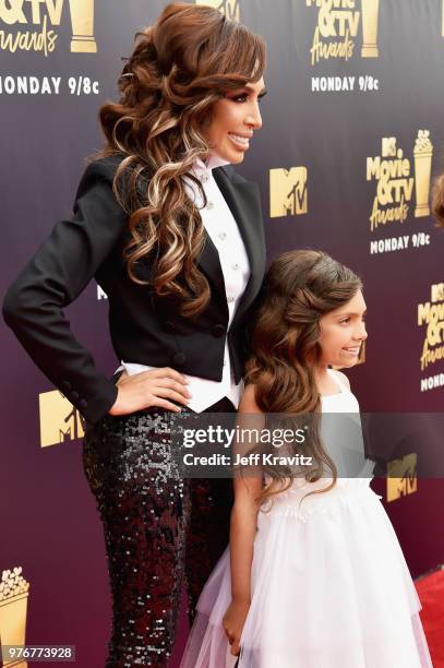 Personalities Farrah Abraham and Sophia Abraham attend the 2018 MTV Movie And TV Awards at Barker Hangar on June 16, 2018 in Santa Monica, California.