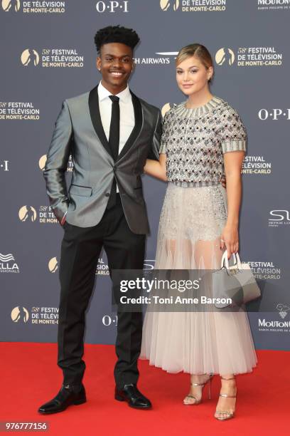 Aubrey Joseph and Olivia Holt attend the opening ceremony of the 58th Monte Carlo TV Festival on June 15, 2018 in Monte-Carlo, Monaco.